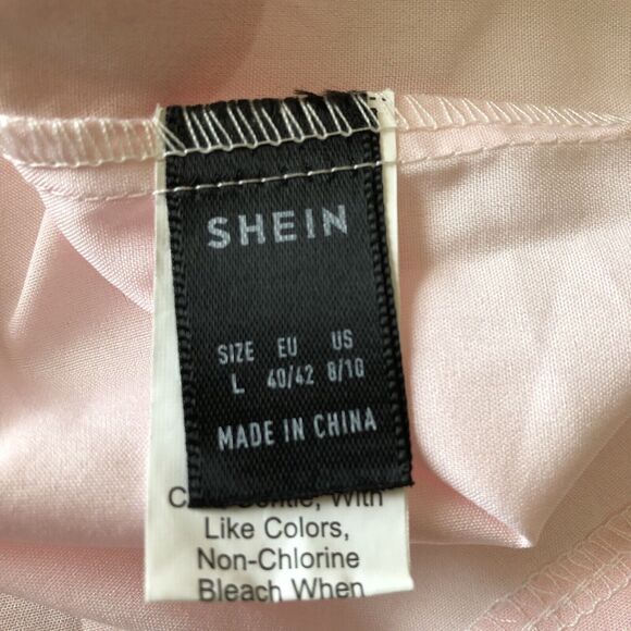 Shein Peach Boxy Shirt Women Pink Peach Design Button Collar Short Sleeve Large - Picture 3 of 12